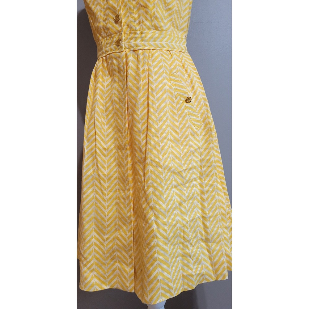 Tory Burch Linen Button-Down Yellow Chevron Dress - Picture 8 of 10